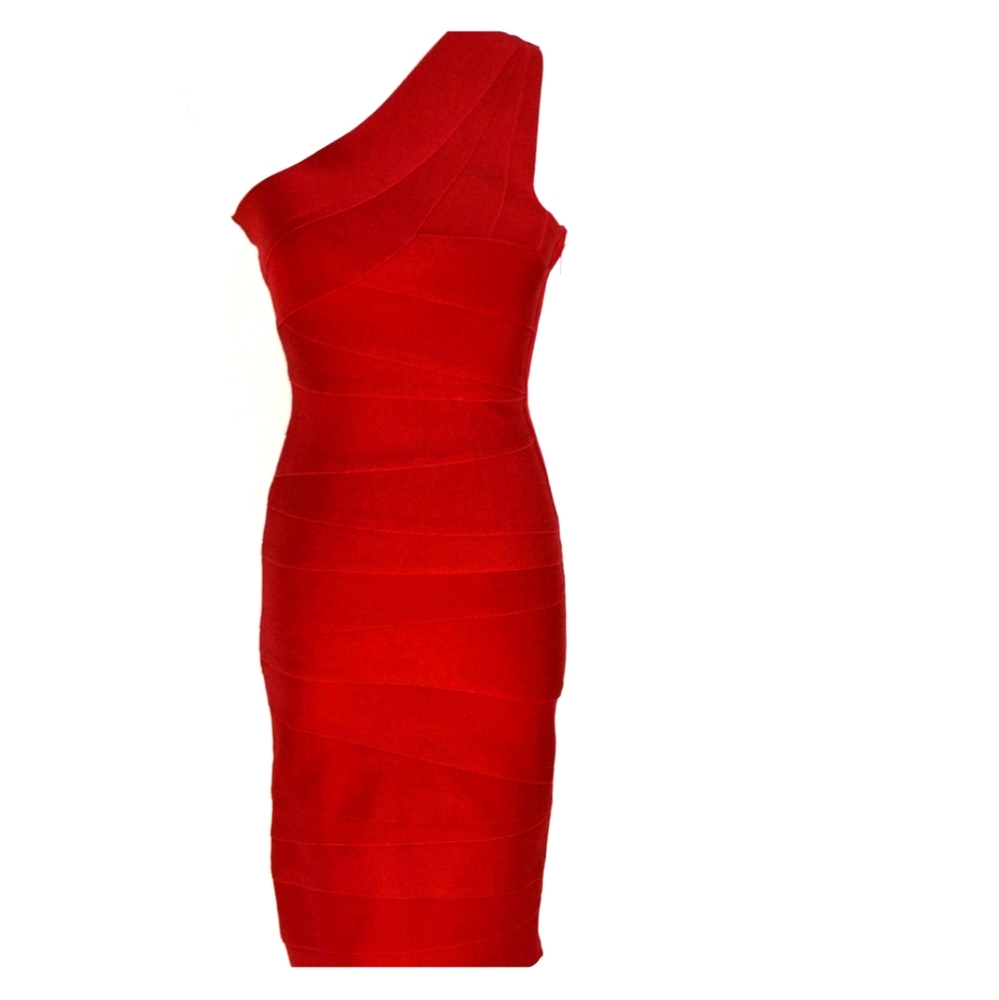 Stretta red one shoulder dress